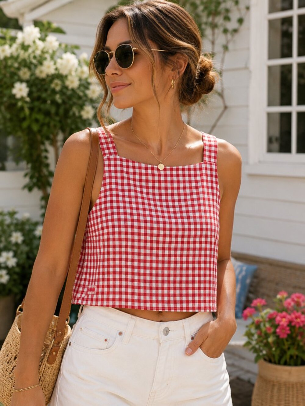 Gap Red White Gingham Boxy Crop Top NWT Cottagecore Picnic Summer Preppy